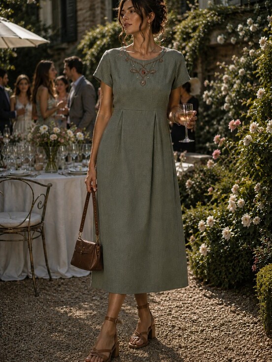 Michaels Dresses & Skirts - Vintage Michael Blair Sage Green Midi Dress with Embellished Neckline